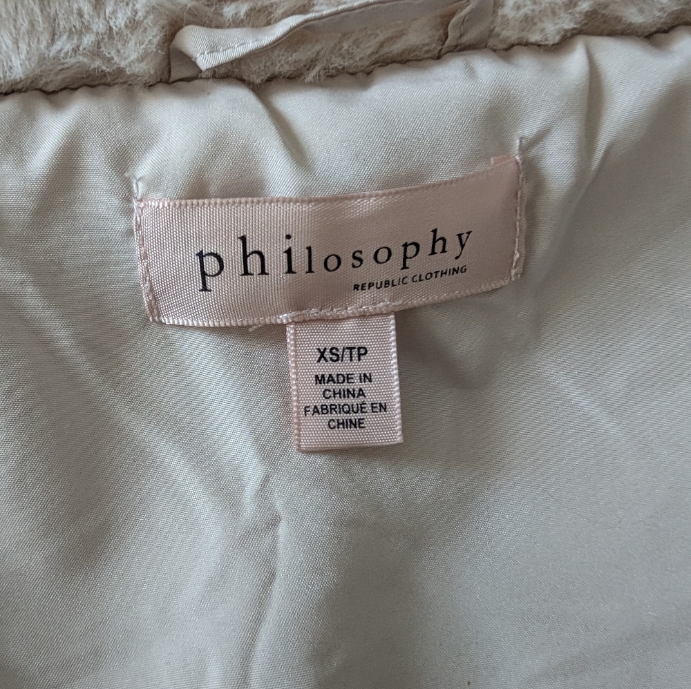 Faux Fur Hooded Cream Beige Cropped Jacket Elevated Loungewear Quiet Luxury XS image 6